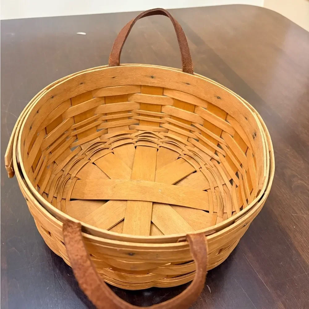Longaberger Darning Basket with Leather Handles